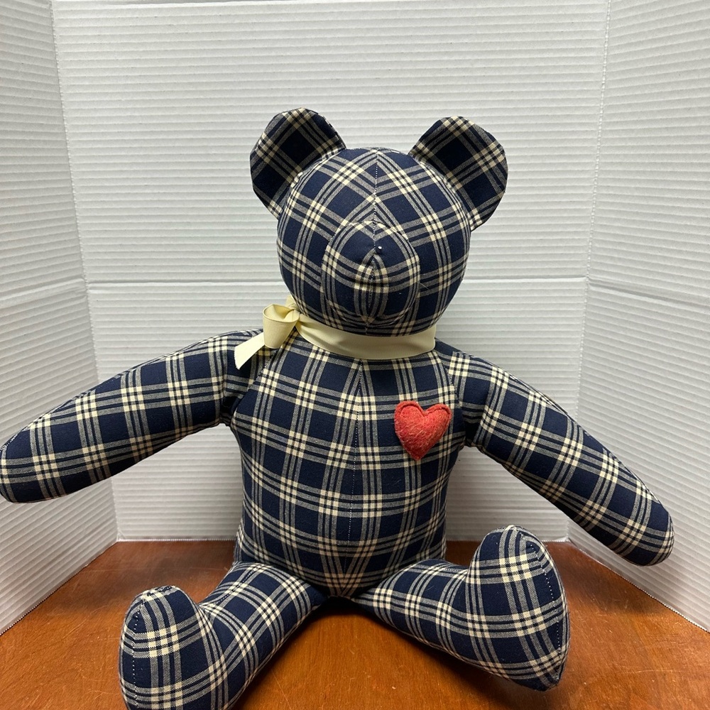 Vintage Blue and Cream Plaid Stuffed Bear